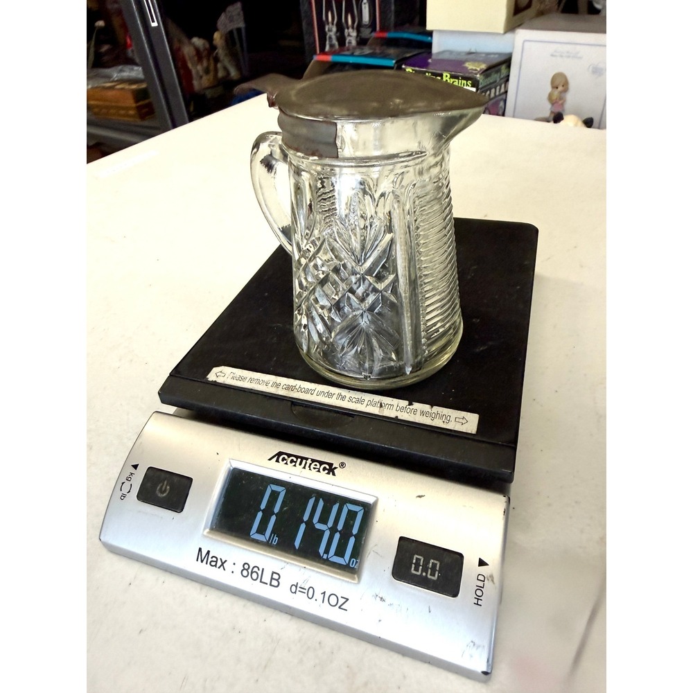 Vintage EAPG Pressed Glass Syrup Pitcher Metal Lid 4.75" Early American Pattern‎ - Picture 7 of 7